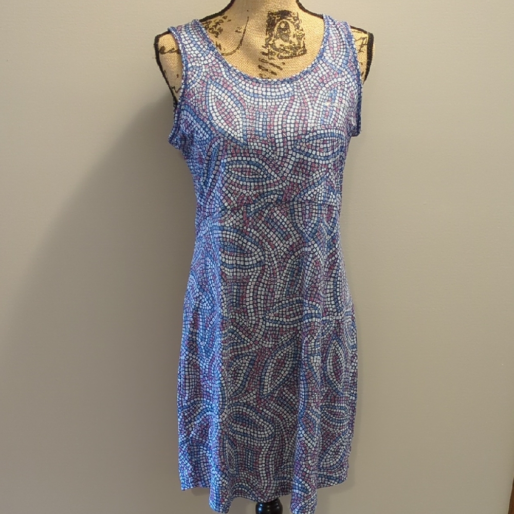 Sleeveless Blue Patterned Midi Dress